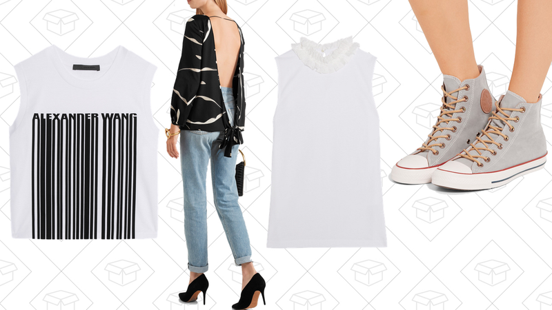 Alexander Wang Cropped Printed Top, $84 | Diane von Furstenberg Evvy Top, $119 | See by Chloé Ruffled Top, $84 | Converse Chuck Taylor Sneakers, $26